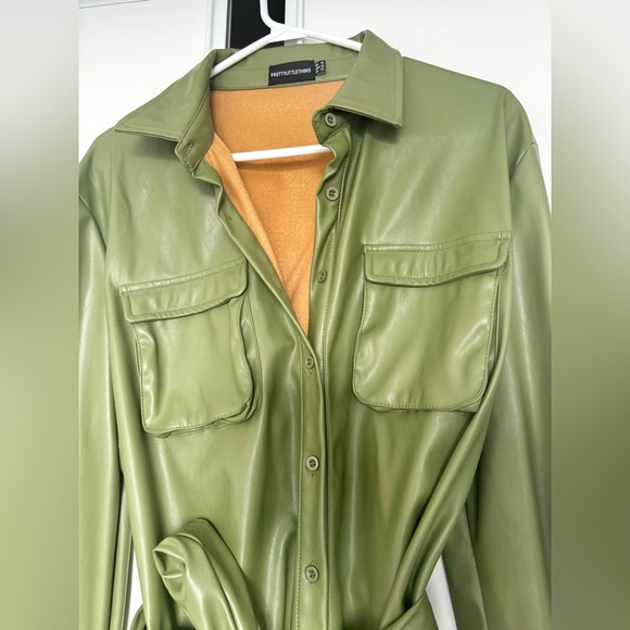 PLT Khaki Faux Leather Pocket Detail Shirt Dress - Picture 3 of 6